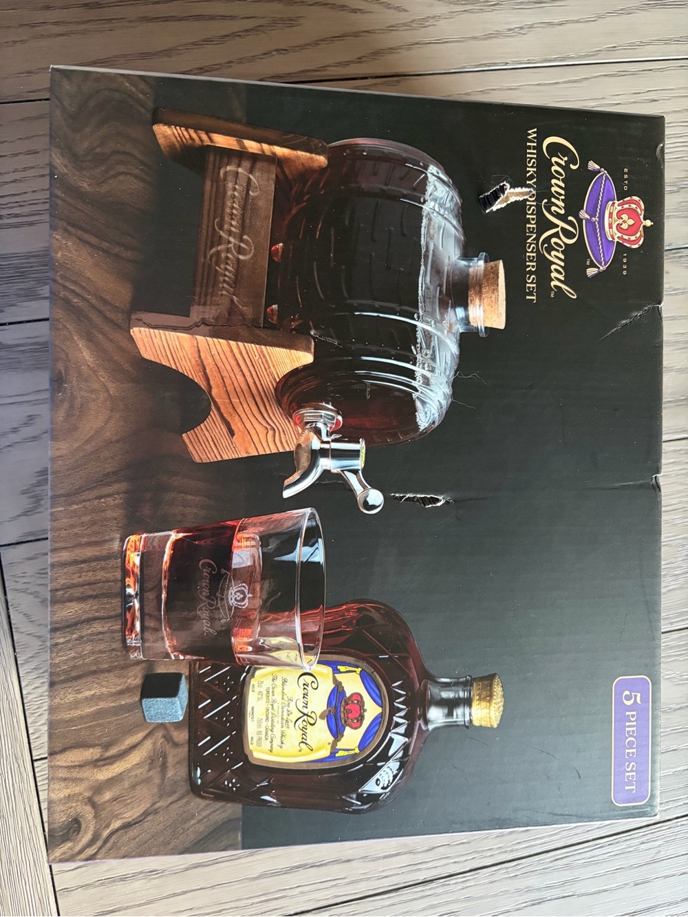 Crown Royal Whisky Dispenser, Stone and Glass Set